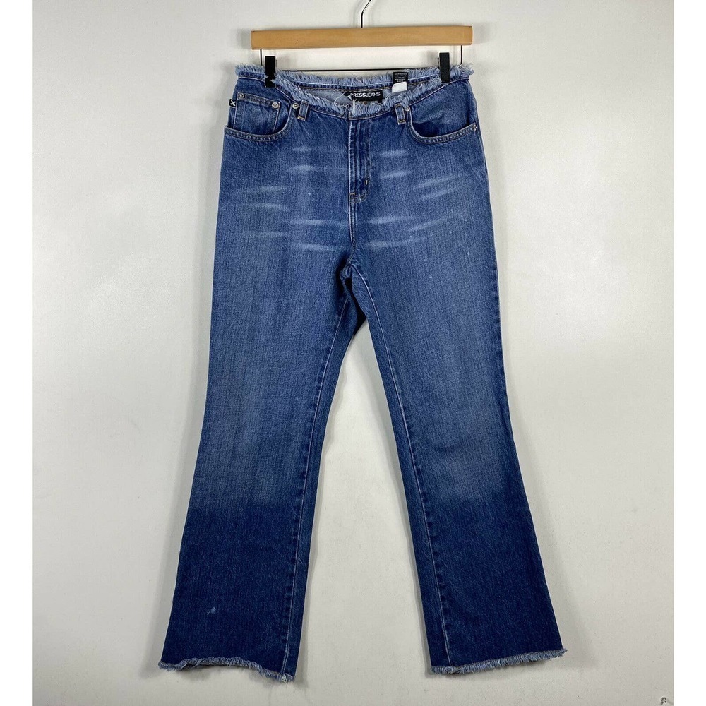 Express Frayed Trim Flare Leg Jeans